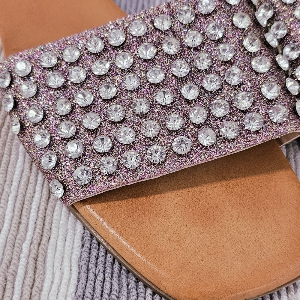 Tahari Pink & Gemstone Slide Sandals Flats - Picture 3 of 5